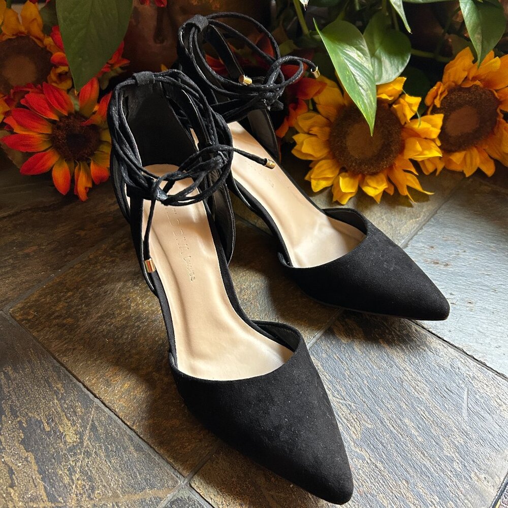 Wild Diva Lounge “Marie” Black Suede Strappy Evening Stiletto Pump